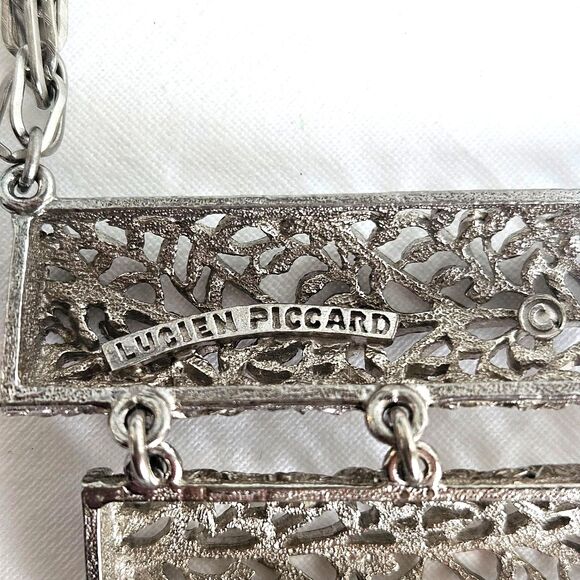 VTG LUCIEN PICCARD Silver Statement Necklace Large - Picture 5 of 11